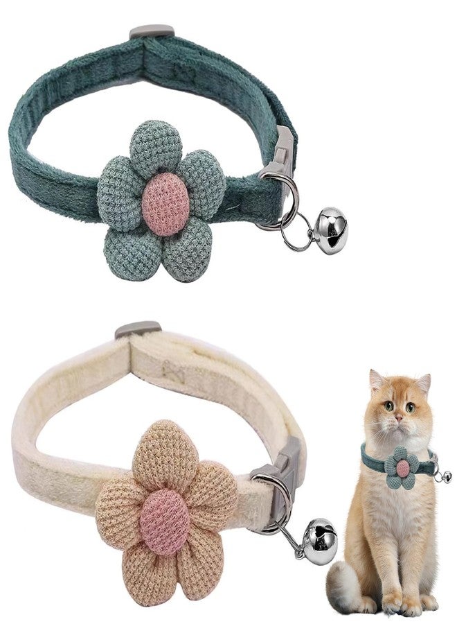 TecoKart® Adjustable Breakaway Cat and Small Dog Collars with Bell, 2-Pack Safety Kitten Collars, Puppy Collars with Cute Flower, Pet Neck Bands with Name Tag for Cats and Small Dogs - Image 1